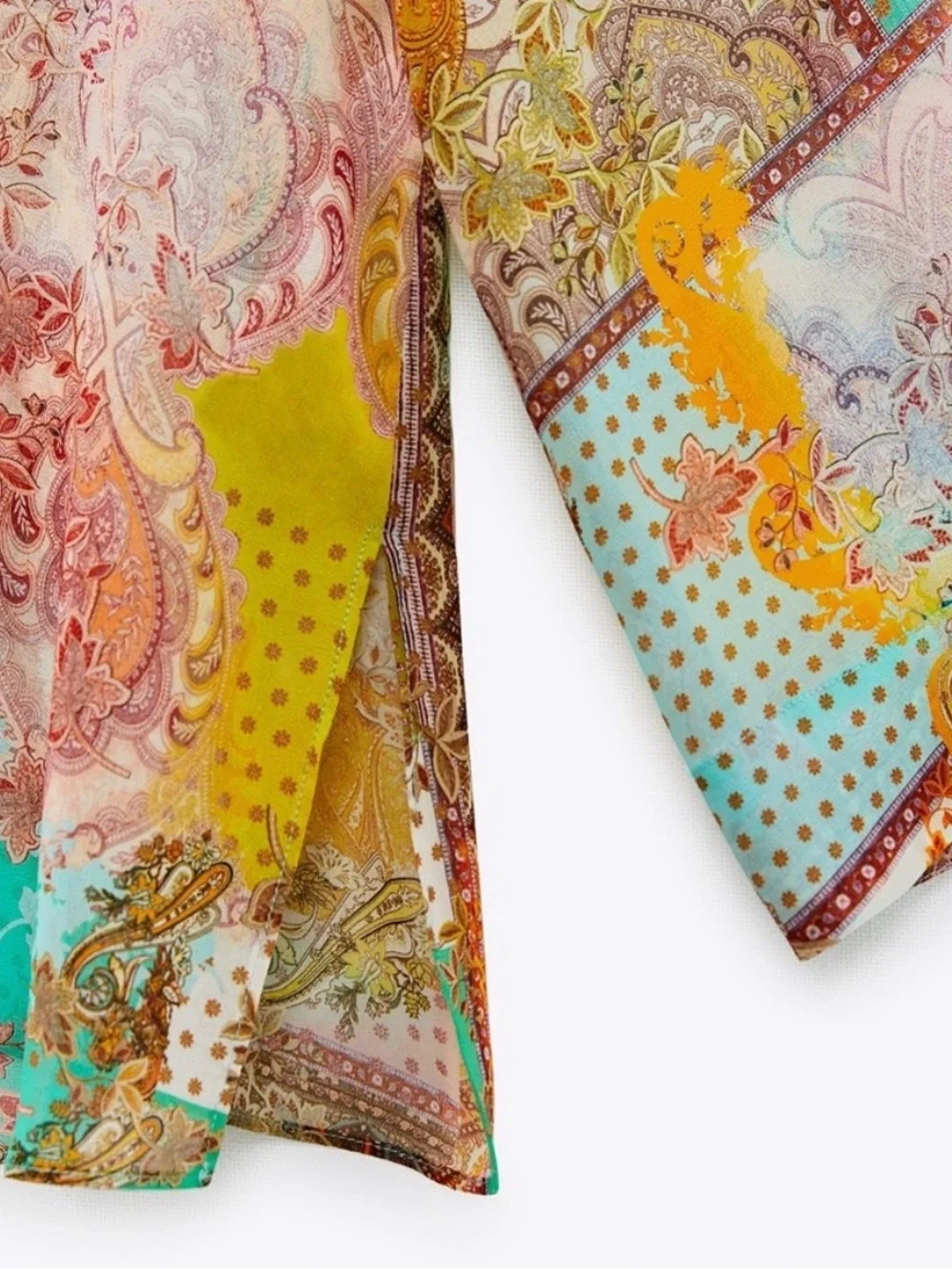 ZARA Colourful Patchwork Boho Paisley Festival Sheer Oversized Blouse Small - Picture 4 of 8